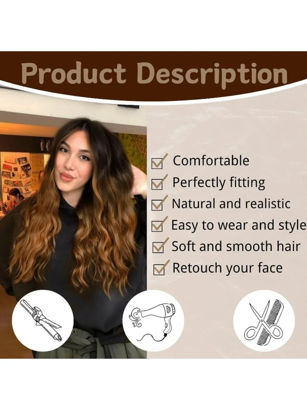 Women's Brown Highlight 26 Inch Charming Middle Part Heat Resistant Fiber Wigs